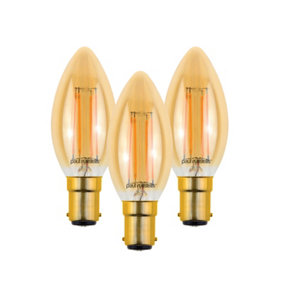 paul russells LED Filament Dimmable Candle Bulb,SBC B15, 4.5W 423 Lumens, 40w Equivalent, 2200K Extra Warm White Amber, Pack of 3