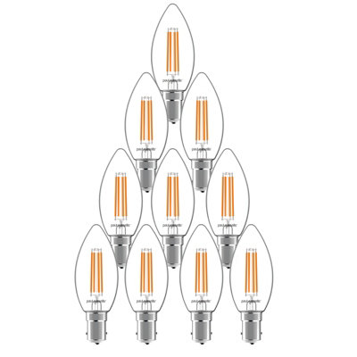 paul russells LED Filament Dimmable Candle Bulb, SBC B15, 4.5W 470 Lumens, 40w Equivalent, 2700K Warm White, Pack of 10