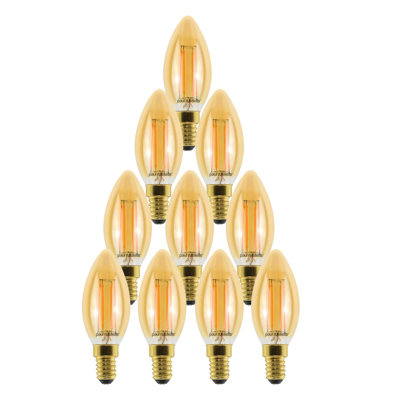 paul russells LED Filament Dimmable Candle Bulb,SES E14, 4.5W 423 Lumens, 40w Equivalent, 2200K Extra Warm White Amber, Pack of 10