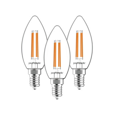 paul russells LED Filament Dimmable Candle Bulb, SES E14, 4.5W 470 Lumens, 40w Equivalent, 2700K Warm White, Pack of 3