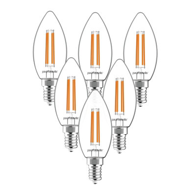 paul russells LED Filament Dimmable Candle Bulb, SES E14, 4.5W 470 Lumens, 40w Equivalent, 2700K Warm White, Pack of 6