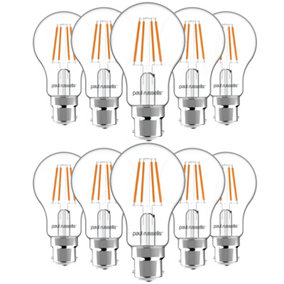 paul russells LED Filament Dimmable GLS Bulb, BC B22, 12W 1521 Lumens, 100w Equivalent, 2700K Warm White, Pack of 10