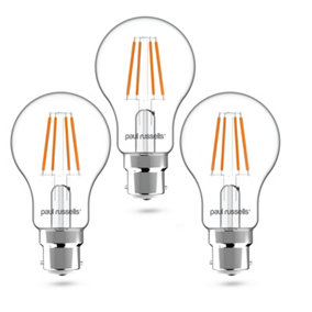 paul russells LED Filament Dimmable GLS Bulb, BC B22, 7W 806 Lumens, 60w Equivalent, 2700K Warm White, Pack of 3