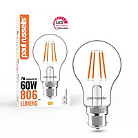 paul russells LED Filament Dimmable GLS Bulb, BC B22, 7W 806 Lumens, 60w Equivalent, 2700K Warm White