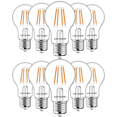 paul russells LED Filament Dimmable GLS Bulb, ES E27, 12W 1521 Lumens, 100w Equivalent, 2700K Warm White, Pack of 10