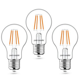 paul russells LED Filament Dimmable GLS Bulb, ES E27, 12W 1521 Lumens, 100w Equivalent, 2700K Warm White, Pack of 3