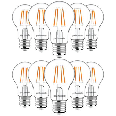 paul russells LED Filament Dimmable GLS Bulb, ES E27, 7W 806 Lumens, 60w Equivalent, 2700K Warm White, Pack of 10