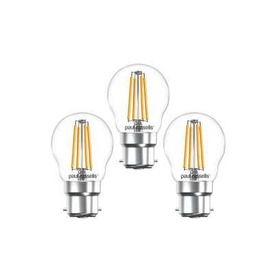 paul russells LED Filament Dimmable Golf Bulb, BC B22, 4.5W 470 Lumens, 40w Equivalent, 2700K Warm White, Pack of 3