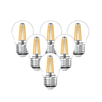 paul russells LED Filament Dimmable Golf Bulb, ES E27, 4.5W 470 Lumens, 40w Equivalent, 2700K Warm White, Pack of 6