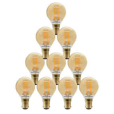 paul russells LED Filament Dimmable Golf Bulb, SBC B15, 4.5W 423 Lumens, 40w Equivalent, 2200K Extra Warm White, Pack of 10