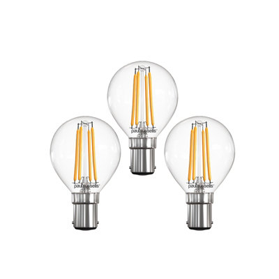 paul russells LED Filament Dimmable Golf Bulb, SBC B15, 4.5W 470 Lumens, 40w Equivalent, 2700K Warm White, Pack of 3