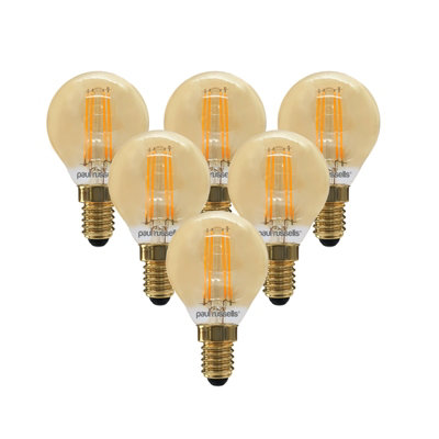 paul russells LED Filament Dimmable Golf Bulb, SES E14, 4.5W 423 Lumens, 40w Equivalent, 2200K Extra Warm White, Pack of 6