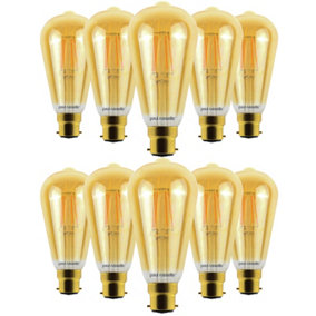 paul russells LED Filament Dimmable ST64 Bulb, BC B22, 7W 725 Lumens, 60w Equivalent, 2200K Extra Warm White Amber, Pack of 10