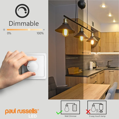 paul russells LED Filament Dimmable ST64 Bulb, BC B22, 7W 725 Lumens, 60w Equivalent, 2200K Extra Warm White Amber