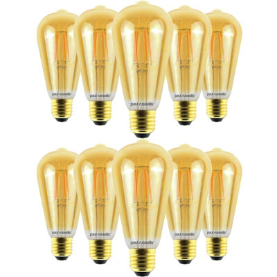 paul russells LED Filament Dimmable ST64 Bulb, ES E27, 7W 725 Lumens, 60w Equivalent, 2200K Extra Warm White Amber, Pack of 10
