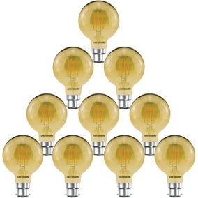 paul russells LED Filament G80 Bulb, 4W 380 Lumens, 35w Equivalent, 2200K Amber, Pack of 10