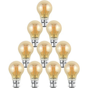 paul russells LED Filament GLS Bulb, 6.5W 650 Lumens, 50w Equivalent, 2200K Extra Warm White Amber, Pack of 10