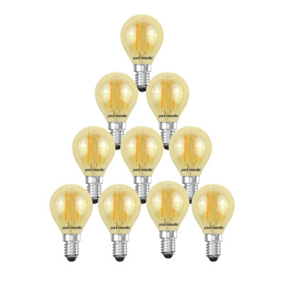 paul russells LED Filament Golf Bulb, 2.5W 200 Lumens, 20w Equivalent, 2200K Extra Warm White Amber, Pack of 10