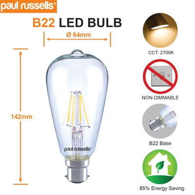 paul russells LED Filament ST64 Bulb, 4W 470 Lumens, 40w Equivalent, 2700K Warm White, Pack of 1