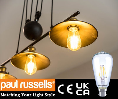 paul russells LED Filament ST64 Bulb, 4W 470 Lumens, 40w Equivalent, 2700K Warm White, Pack of 1