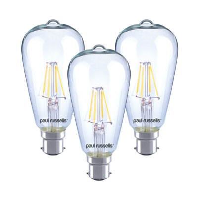 paul russells LED Filament ST64 Bulb, 4W 470 Lumens, 40w Equivalent, 2700K Warm White, Pack of 3