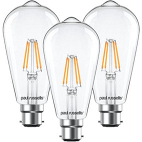 paul russells LED Filament ST64 Bulb, 4W 470 Lumens, 40w Equivalent, 2700K Warm White, Pack of 3