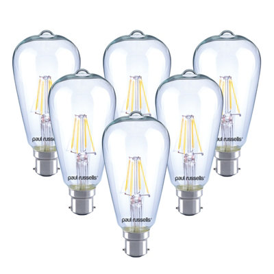 paul russells LED Filament ST64 Bulb, 4W 470 Lumens, 40w Equivalent, 2700K Warm White, Pack of 6