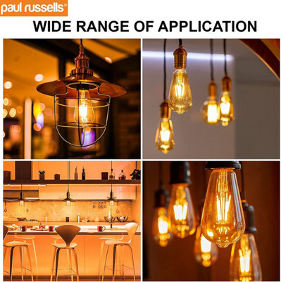 paul russells LED Filament ST64 Bulbs, 4.5W 400 Lumens, 35w Equivalent, 2200K Amber, Pack of 10