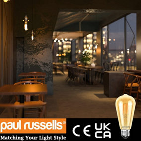 paul russells LED Filament ST64 Bulbs, 4.5W 400 Lumens, 35w Equivalent, 2200K Amber, Pack of 1