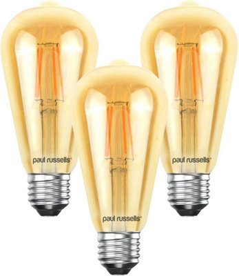 paul russells LED Filament ST64 Bulbs, 4.5W 400 Lumens, 35w Equivalent, 2200K Amber, Pack of 3