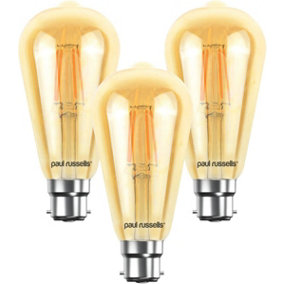 paul russells LED Filament ST64 Bulbs, 4.5W 400 Lumens, 35w Equivalent, 2200K Amber, Pack of 3