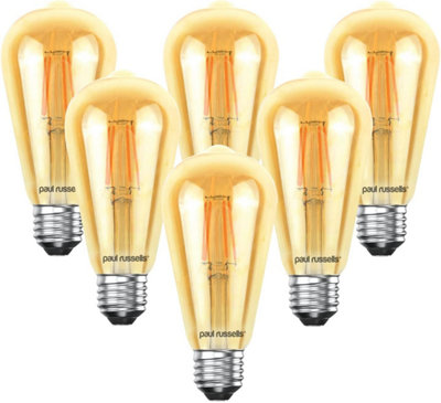 paul russells LED Filament ST64 Bulbs, 4.5W 400 Lumens, 35w Equivalent, 2200K Amber, Pack of 6