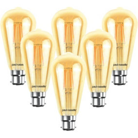 paul russells LED Filament ST64 Bulbs, 4.5W 400 Lumens, 35w Equivalent, 2200K Amber, Pack of 6
