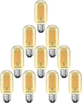 paul russells LED Filament T45 Bulb, 4W 380 Lumens, 35w Equivalent, 2200K Amber, Pack of 10