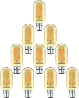 paul russells LED Filament T45 Bulb, 4W 380 Lumens, 35w Equivalent, 2200K Amber, Pack of 10