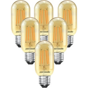 paul russells LED Filament T45 Bulb, 4W 380 Lumens, 35w Equivalent, 2200K Amber, Pack of 6