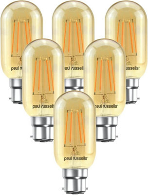 paul russells LED Filament T45 Bulb, 4W 380 Lumens, 35w Equivalent, 2200K Amber, Pack of 6