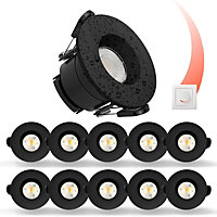 paul russells LED Fire Rated Downlights, Black Bezel, 6W 550 Lumens, IP65, CCT3 3000K Warm-4000K Cool-6500K Day Light, Pack of 10
