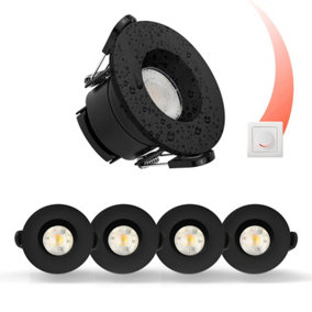 paul russells LED Fire Rated Downlights, Black Bezel, 6W 550 Lumens, IP65, CCT3 3000K Warm-4000K Cool-6500K Day Light, Pack of 4