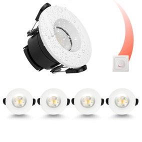 paul russells LED Fire Rated Downlights, White Bezel, 6W 550 Lumens, IP65, CCT3 3000K Warm-4000K Cool-6500K Day Light, Pack of 4