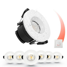 paul russells LED Fire Rated Downlights, White Bezel, 6W 550 Lumens, IP65, CCT3 3000K Warm-4000K Cool-6500K Day Light, Pack of 6