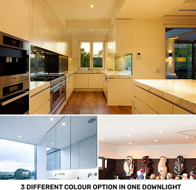 paul russells LED Fire Rated Downlights White Bezel 6W 550 Lumens IP65 CCT3 3000K Warm 4000K Cool 6500K Day Light Pack of 6
