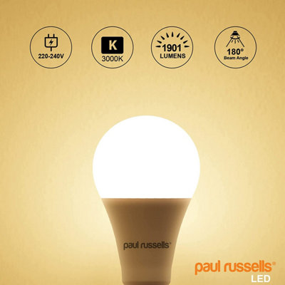 paul russells LED GLS 16W Edison Screw ES E27 120w Equivalent Warm White 3000K 1901lm  Frosted A70 Standard Globe Lamp Bulb