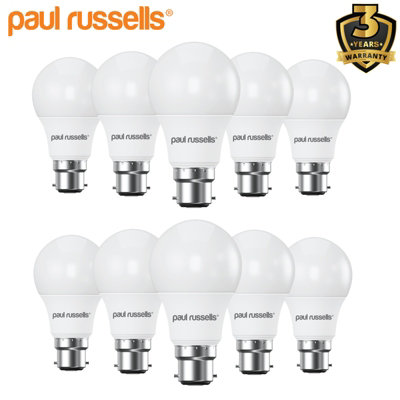 paul russells LED GLS Dimmable Bulb Bayonet Cap BC B22, 8.5W 806Lumens 60w Equivalent, 2700K Warm White Light Bulbs, Pack of 10