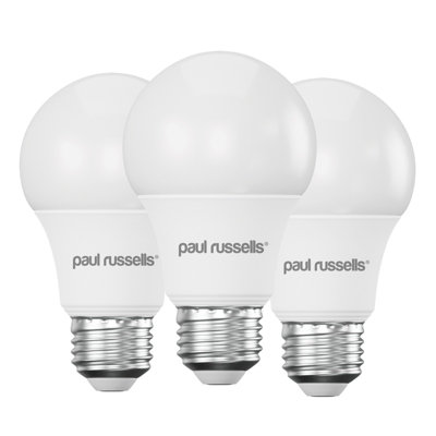 paul russells LED GLS Dimmable Bulb Edison Screw ES E27, 8.5W 806Lumens 60w Equivalent, 2700K Warm White Light Bulbs, Pack of 3