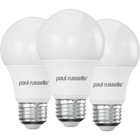 paul russells LED GLS Dimmable Bulb Edison Screw ES E27, 8.5W 806Lumens 60w Equivalent, 2700K Warm White Light Bulbs, Pack of 3