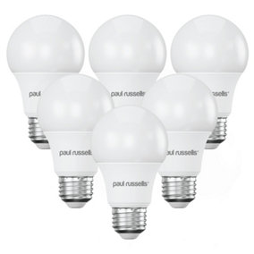 paul russells LED GLS Dimmable Bulb Edison Screw ES E27, 8.5W 806Lumens 60w Equivalent, 4000K Cool/Natural White Light, Pack of 6