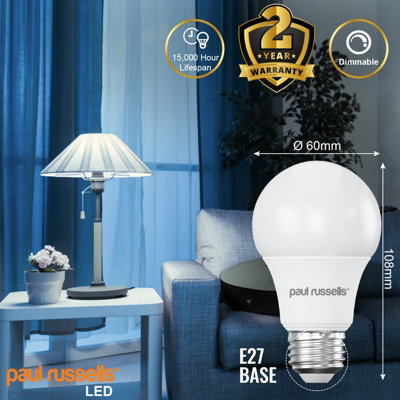 paul russells LED GLS Dimmable Bulb Edison Screw ES E27, 8.5W 806Lumens 60w Equivalent, 6500K Day Light Bulbs, Pack of 3