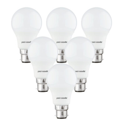paul russells LED GLS Globe Bulb Bayonet Cap BC B22, 4.9W 470 Lumens, 40w Equivalent, 2700K Warm White Light, Pack of 6