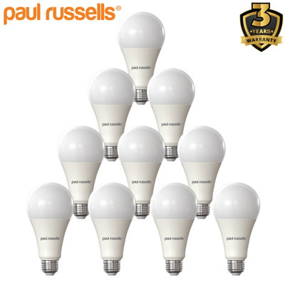 paul russells LED GLS Light Bulb, 16W 1901 Lumens, 120w Equivalent, 3000K Warm White, Pack of 10